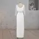 Sheath V Neck White Satin Long Wedding Dress