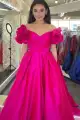 A-Line Yellow Off-the-Shoulder Ruffled Sleeve Prom Dresses(Fuchsia,2)