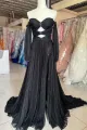 Ana | Hunter Green Rhinestones Strapless A-Line Prom Dress with Sleeves(Black,2)
