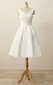 Short V-Neck Pleats Beading Appliques Zipper Satin Wedding Dress(Diamond White,2)