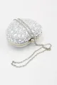 Silver Beaded Heart Shaped Party Clutch(Silver,One Size)