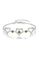 Silver Love Heart Link Birthstone Bracelets(Green,One Size)