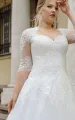Simple Ball Gown Floor-length Half Sleeve Lace Queen Anne Wedding Dress with Appliques(Diamond White,2)