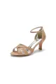 Simple Open Toe Buckle Strap Chunky Heels(Champagne,US6)