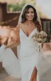 Simple Mermaid Satin Wedding Dress With Split Front And Deep-V Back(Diamond White,2)