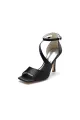 Simple Square Open Toe Ankle Strap Satin Prom Shoes(Black,US6)