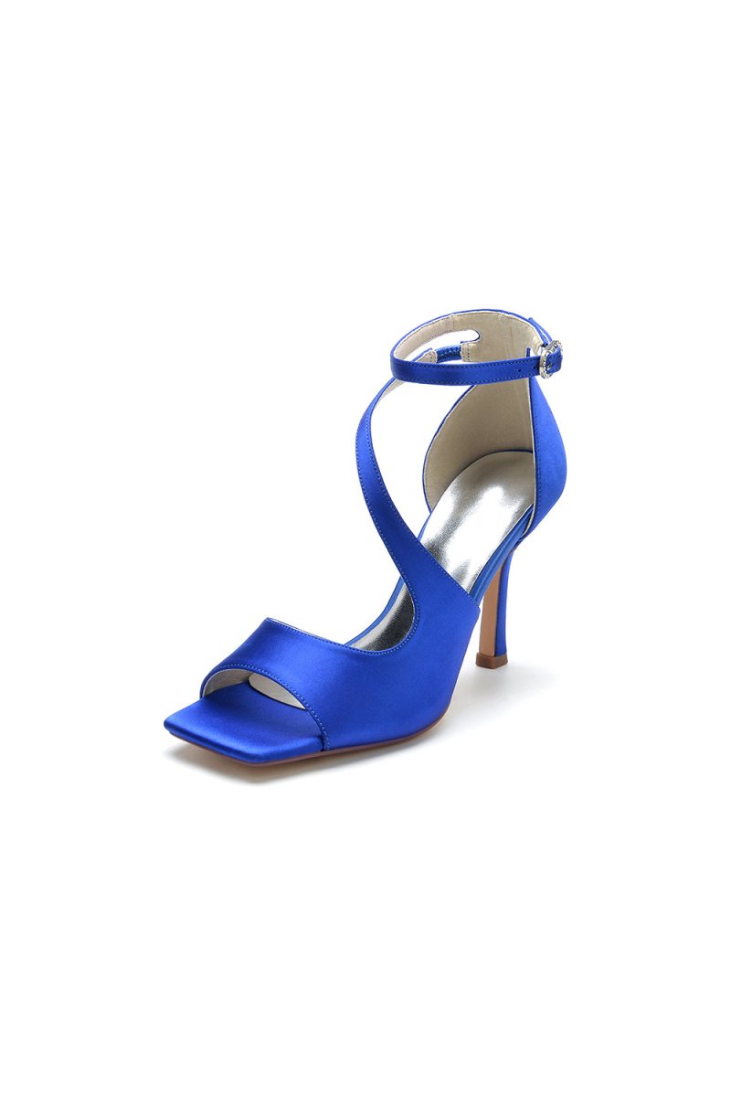 Simple Square Open Toe Ankle Strap Satin Prom Shoes