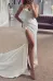 Simple V-Neck Strapless Ruched With Side Slit Beach Wedding Dress(Diamond White,2)