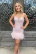 Sky Blue Corset Lace Tight Short Homecoming Dress with Feathers(Pink,2)