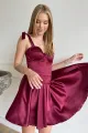 Spaghetti Straps A-line Satin Short Cute Homecoming Dress(Burgundy,2)