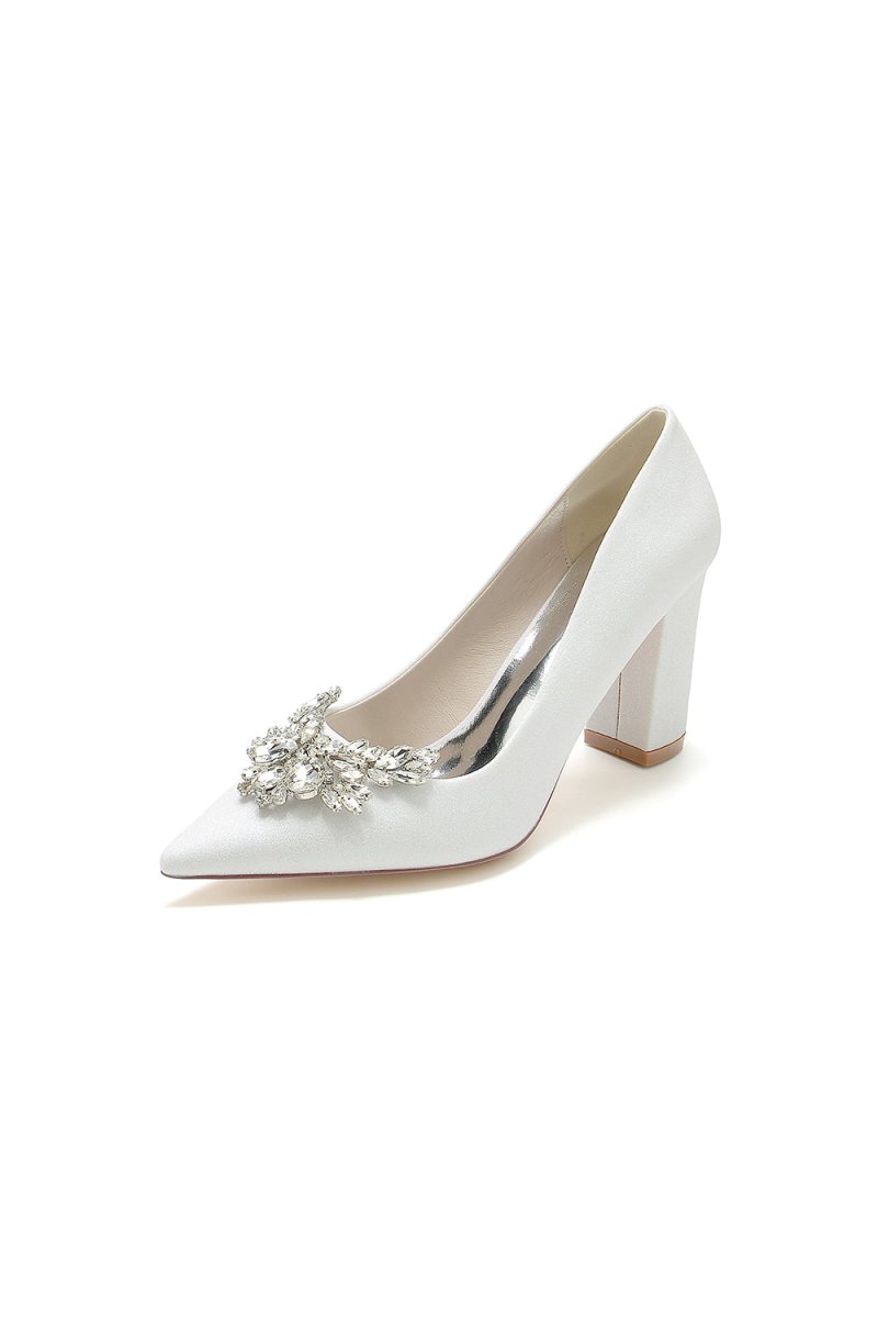 Sparkle Pointed Toe Glitter Chunky Heels With Rhinestone