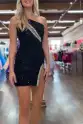 Sparkly Black One Shoulder Bodycon Sequins Short Homecoming Dress