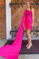 Sancia | Sparkly Fuchsia Satin One Shoulder Train Tight Homecoming Dress