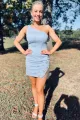 Sybilla | Sparkly Light Blue One Shoulder Stars Tight Short Homecoming Dress with Fringes