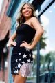 Sybilla | Sparkly Light Blue One Shoulder Stars Tight Short Homecoming Dress with Fringes(Black,2)