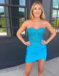 Sparkly Lilac Beaded Appliques Tight Homecoming Dress(Blue,2)