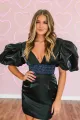 Sparkly Puff Sleeves Tight Short Homecoming Dress with Beading(Black,2)