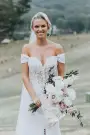 Split Front Off-the-shoulder Sexy Sweetheart Satin Wedding Dress With Lace(Diamond White,2)