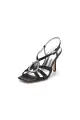 Square Open Toe Beaded Hollow Out Satin Prom Shoes(Black,US6)