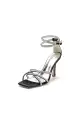 Square Open-Toe Beaded Strap Buckle Stiletto Heels(Black,US6)