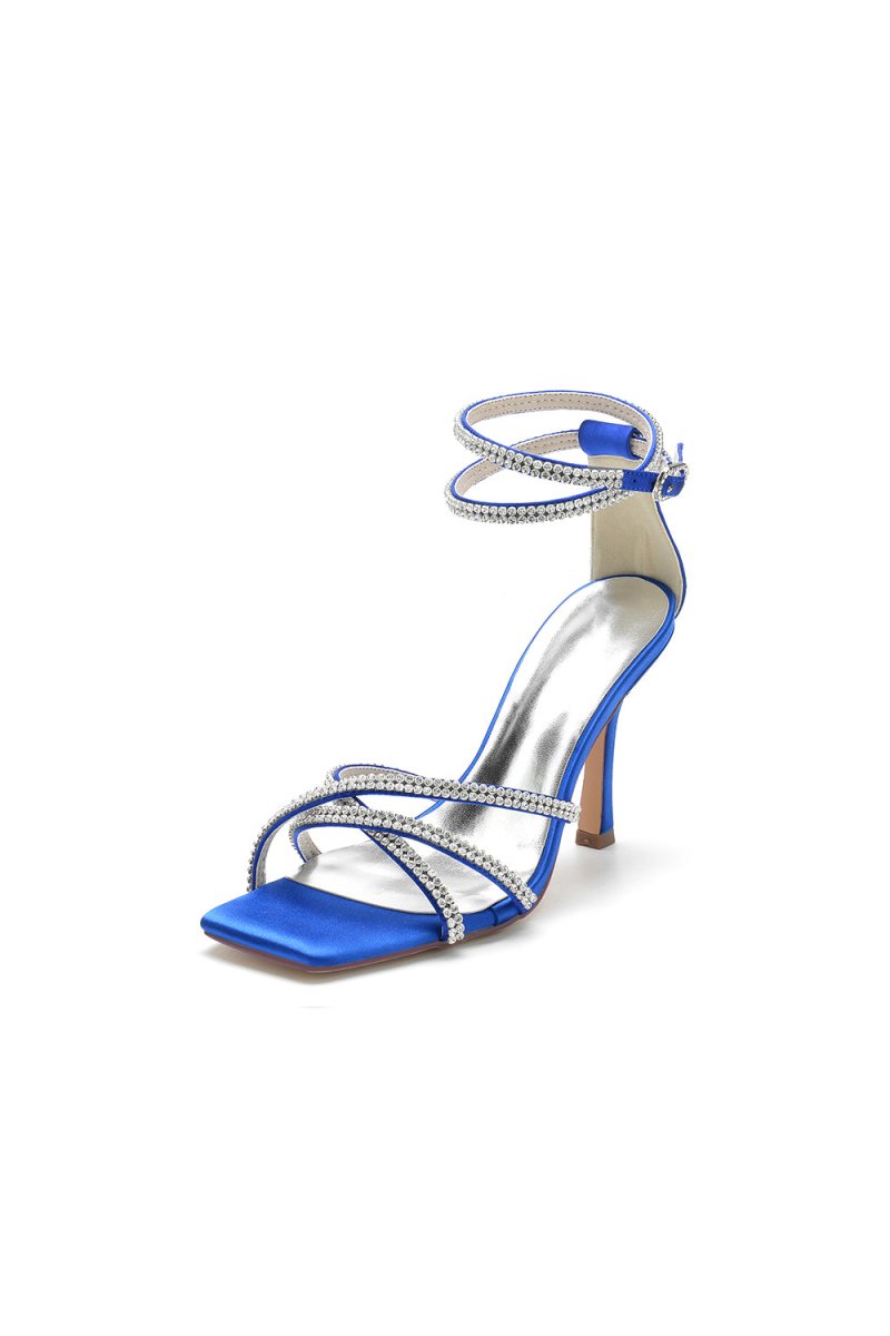 Square Open-Toe Beaded Strap Buckle Stiletto Heels