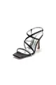 Square Open Toe Crystal Cross Straps Chunky Heels(Black,US6)
