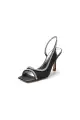 Square Open Toe Slingback Chunky Heels(Black,US6)