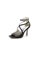 Square Open Toe Hollow Out Satin Stiletto Heels(Black,US6)