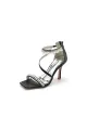 Square Open Toe Pearl Satin Stiletto Heels(Black,US6)