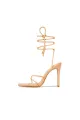 Squared Open Toe Strappy Silhouette Ankle Wrap Women Heeled Sandal(Apricot,US5)