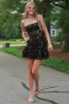 Strapless Lavender Sequin Tight Mini Dress with Ruffles(Black,2)