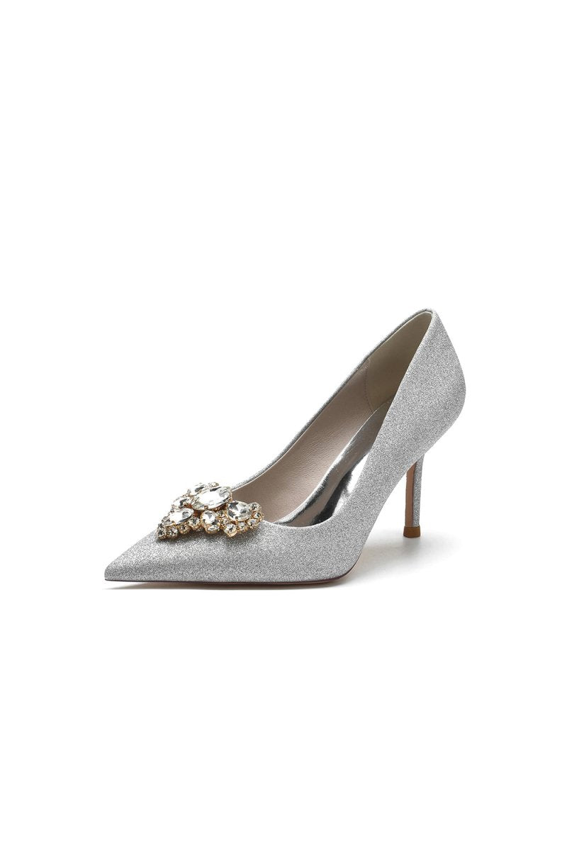 Stunning Pointed Toe Glitter High Heels With Rhinestone