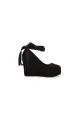 Sweet Round Toe Platform Heels Ankle Strap Wedges Heels(Black,US3)