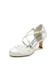 Sweet Round Toe Thin Strap Chunky Heels with Lace(Ivory,US5)