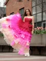 Xiomara | Sweetheart Pleated Bodice Long Prom Dress with Ruffles(Fuchsia,2)