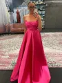 Tanzie | Strapless Sage Green Satin A-line Long Prom Dress With Slit(Fuchsia,2)