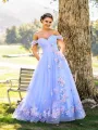 Bernadette |A Line off the shoulder Applique Tulle Floor Length Prom Dress