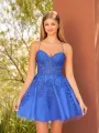 Thais | A Line Spaghetti Straps Royal Blue Corset Homecoming Dress with Appliques(Royal Blue,2)