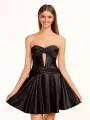 Tricia | A-line Strapless Fuchsia Pleated Homecoming Dress with Keyhole(Black,2)