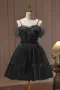 Rosa | Spaghetti Straps Tulle Lace Appliques  Short Prom Dresses With Bow(Black,2)