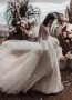 Two Piece Boho Dreamy A Line Tulle V-Neck Wedding Dresses Full Sleeve(Diamond White,2)