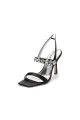 Unique Square Open Toe Crystal Strap Chunky Heels(Black,US6)