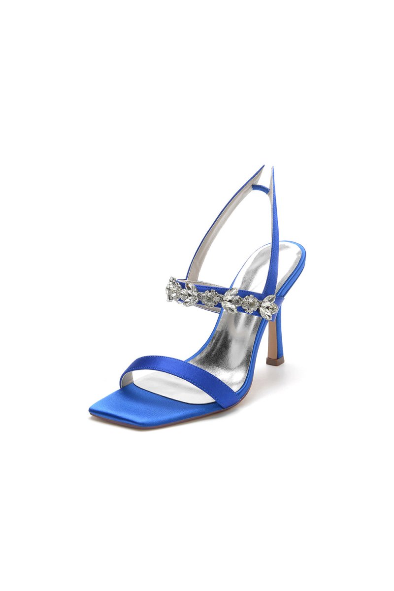 Unique Square Open Toe Crystal Strap Chunky Heels