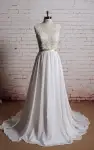 V-Neck Long Chiffon Bridal Gown With Champagne Lining of the Bodice