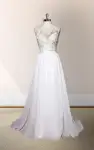 V-Neck Sleeveless Chiffon Wedding Dress With Golden Lace Bodice
