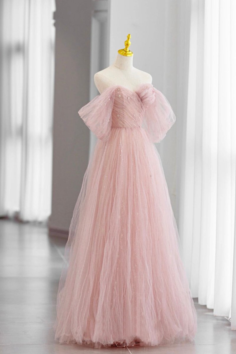 Adalee | Pink Tulle Floor Length Prom Dress. Cute A-Line Evening Party Dress