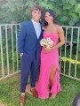 Venicia | V-Neck Yellow Chiffon Ruffles Long Prom Dresses with Slit(Fuchsia,2)