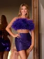 Verona | Two-Piece Feathered Bodice Purple Cocktail Dress(Purple,2)