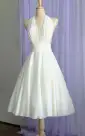 Sebella | Vintage Tea-Length Chiffon Wedding Dress With Halter Neck and Bow(Diamond White,2)