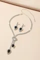 Vintage Teardrop Gemstone Necklace And Earrings Set(Black,One Size)